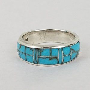 TURQUOISE Stone Mosaic Sterling SILVER Boho Ring